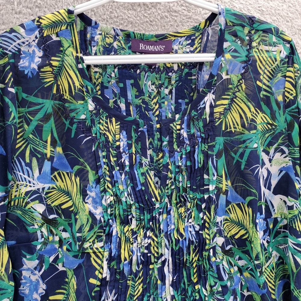 Roaman's Blue and Green Floral Tunic - Picture 6 of 10
